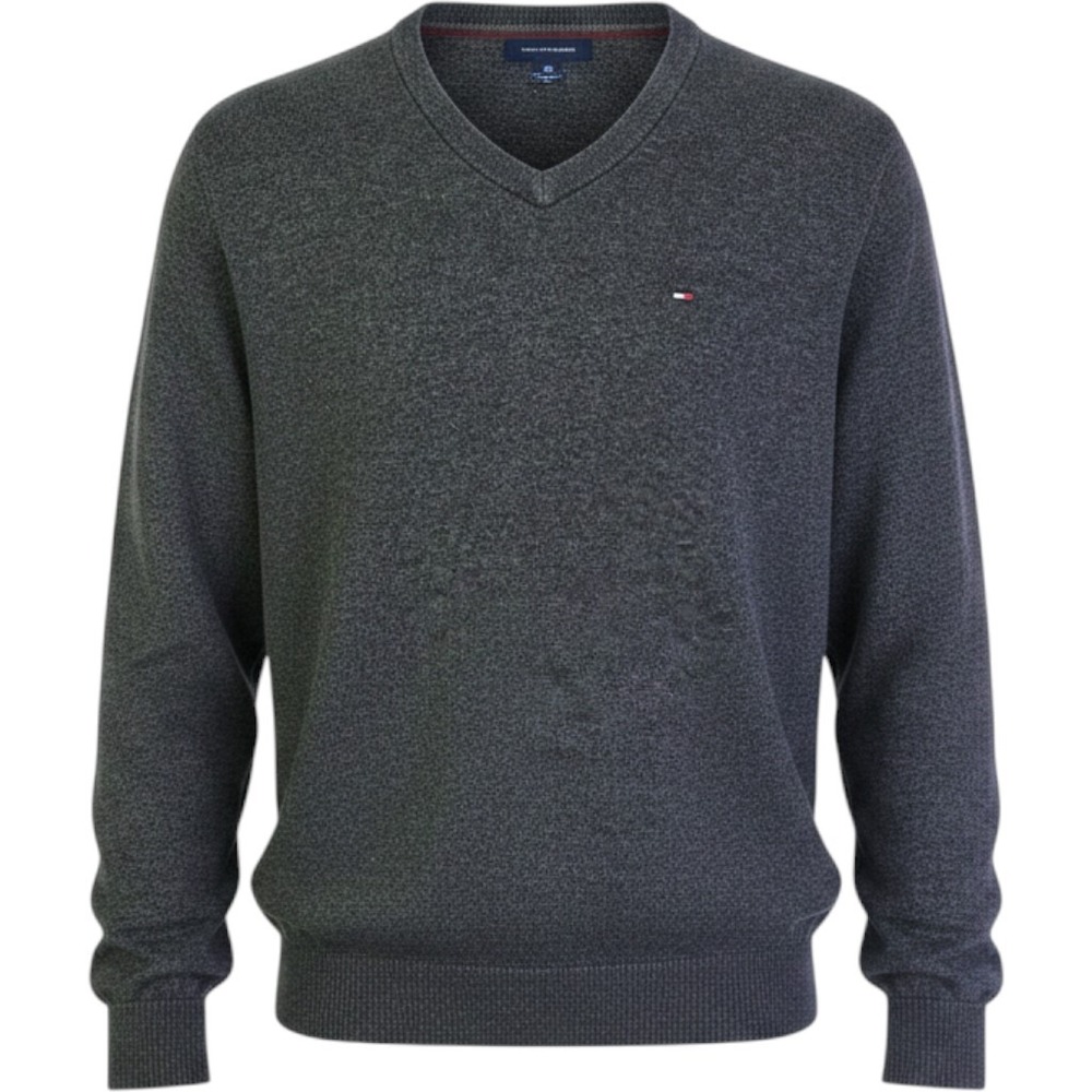 Tommy‎ Hilfiger Mens V-Neck Sweater Charcoal Gray Heather Knit Logo Size Large